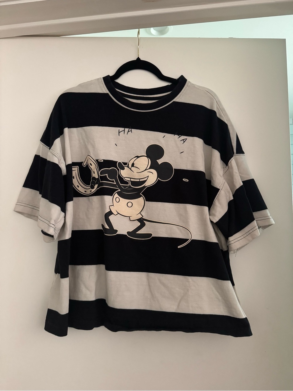 DISNEY Black & White Striped Mickey Graphic Tee